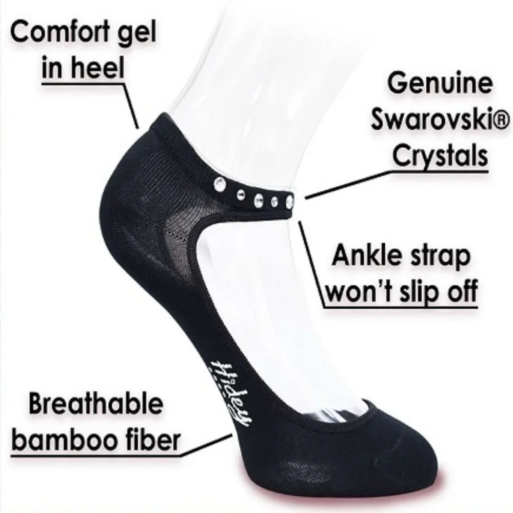 HIDEY SOCKS‎ Swarovski Crystal Embellished No Slip Socks NWT